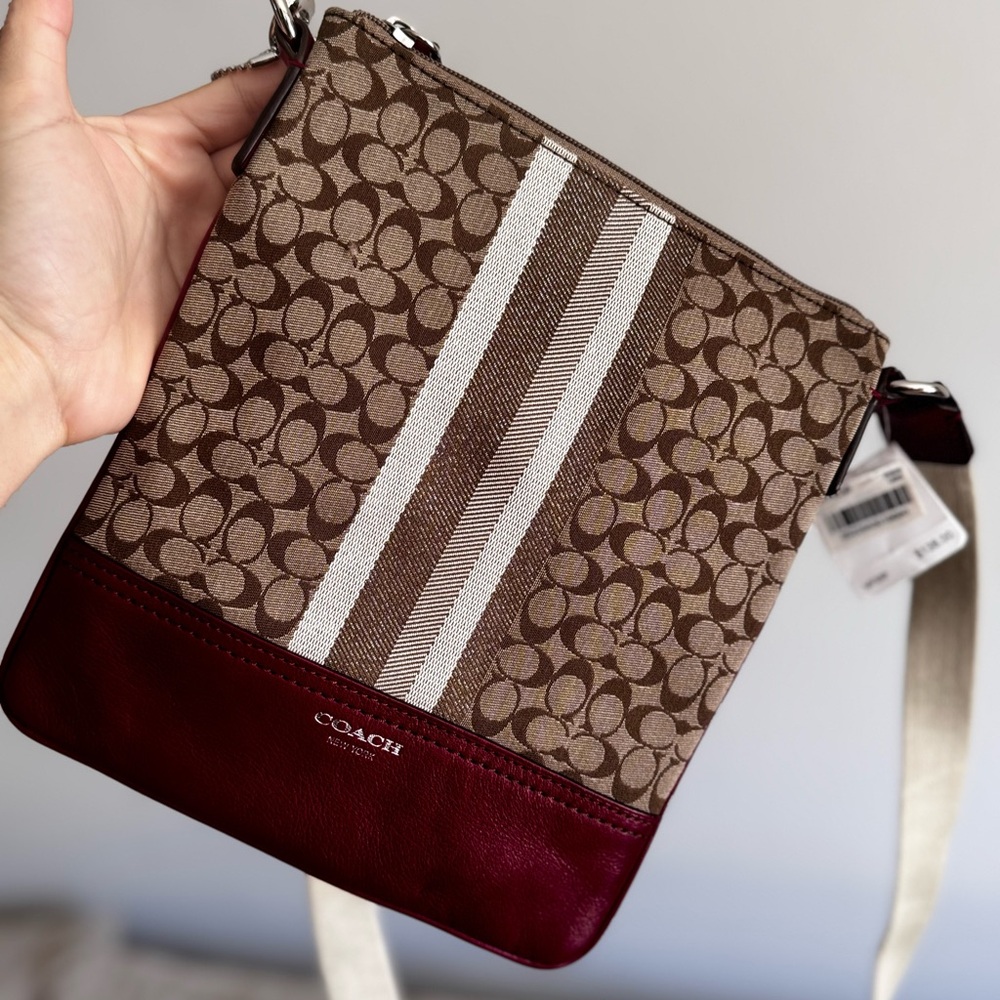 Coach Signature Brown and Burgundy Crossbody Bag